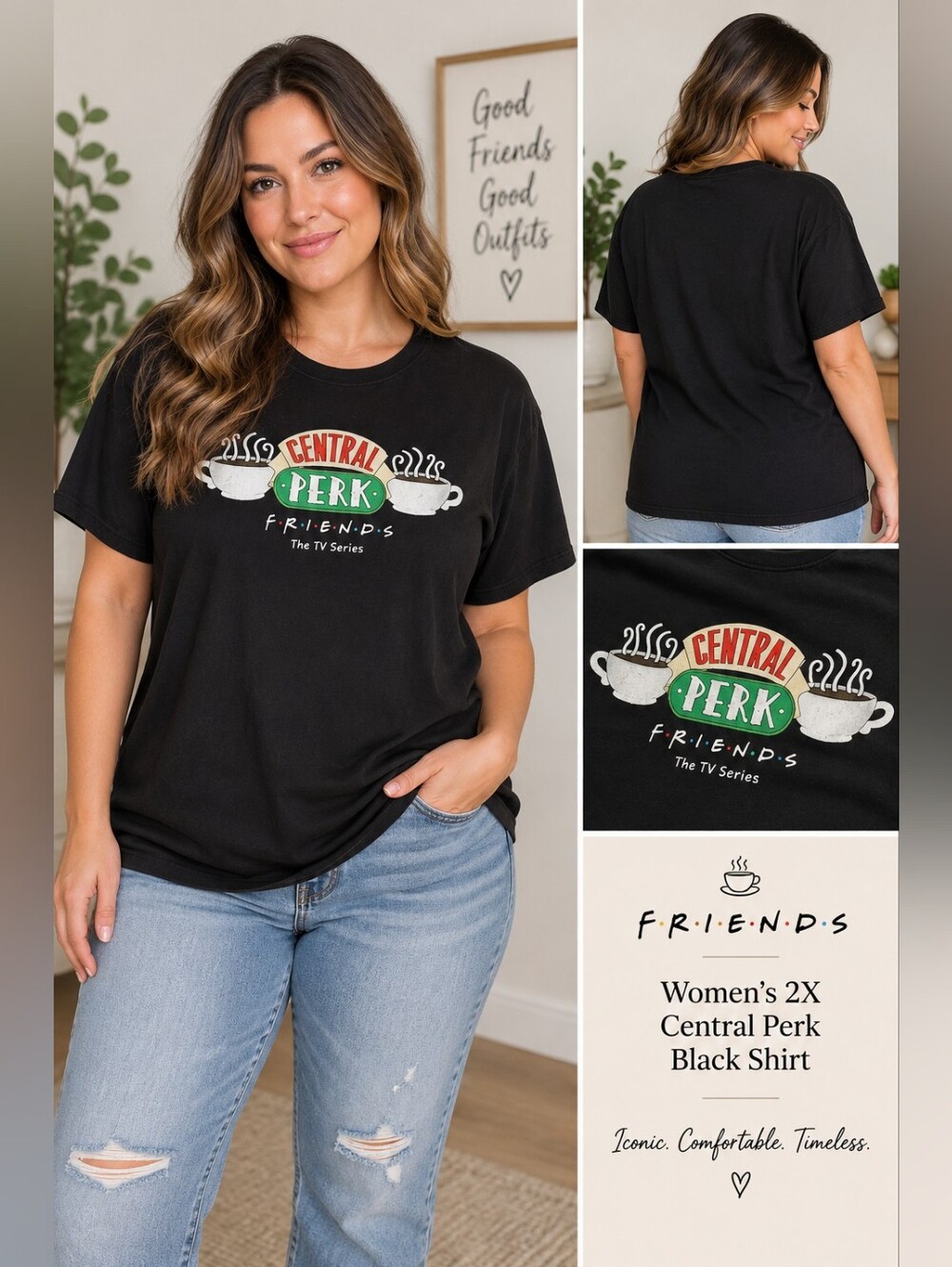 Friends Women's 2X central perk black shirt #11